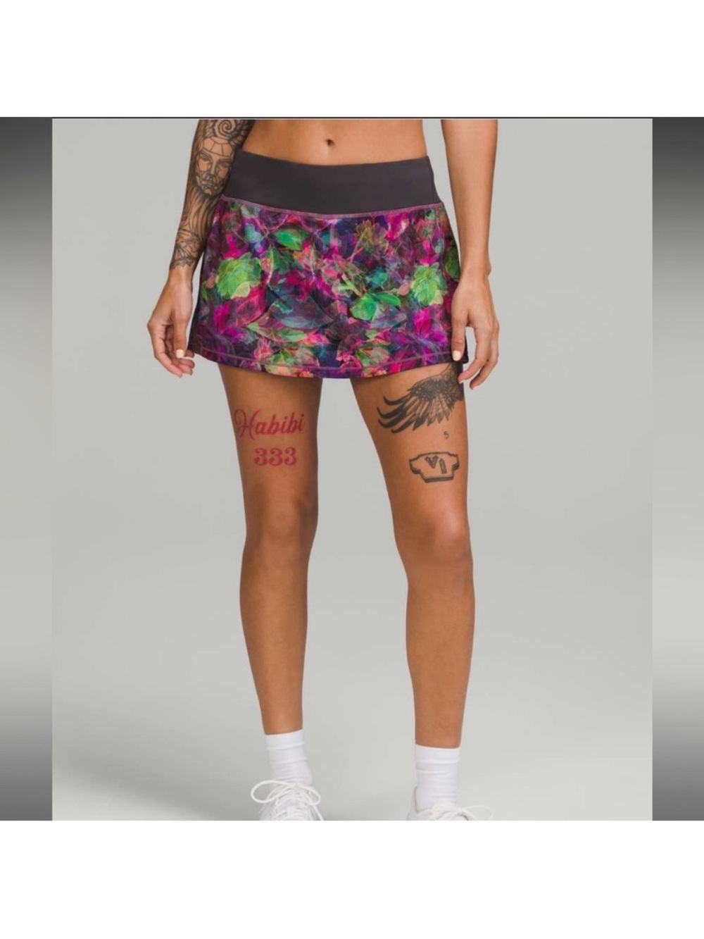 Floral Neon Athletic Skirt with Black Waistband
